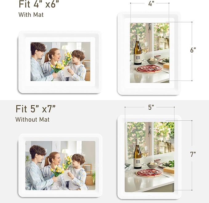 2-Pack 5x7 Picture Frame or 4x6 with Mat – Shatterproof Plastic Photo Frame for Family, Nursery, and Playroom, Wall & Tabletop Picture Frames for Home, Office, Safe & Lightweight Design in Pearl White