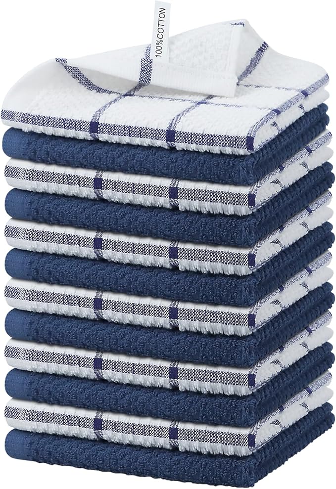 Nialnant 100% Cotton Terry Kitchen Cleaning Rags,Soft Absorbent Dish Cloths for Washing Dishes,Quick Drying Dish Towels-12x12 in, 12 Pack