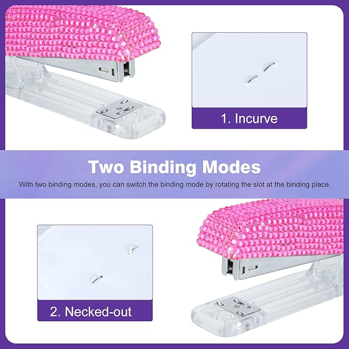 Pasted Diamond Crystal Handmade Bling Dazzling Stapler for Office, School, or Home (Pink)