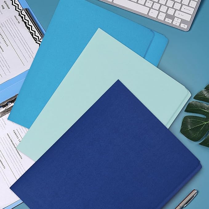 12Pcs Blue File Folders Letter Size Colored Manilla File Folders with 1/3-cut Tabs Decorative File Pockets for Office School Business Home Organizer(12, Blue Series)