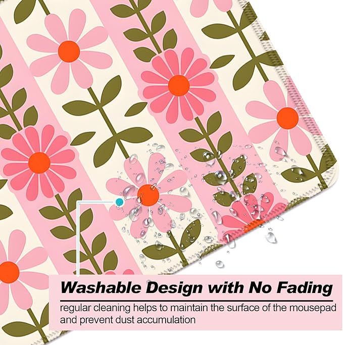 Pretty Pink Flowers Gaming Desk Mat, Computer Keyboard Large Extended Long Floral Mouse Pad for Office and Home, XL (W11)