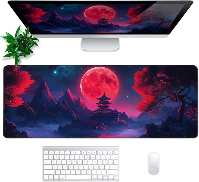 Darkness Red Moon Mouse Pad Abstract Red Mouse Pad 31.5x11.8 Inch Texture Non-Slip Rubber Base Large Mousepad Stitched Edges Keyboard Mouse Mat Desk Pad for Office and Home (Darkness 4)