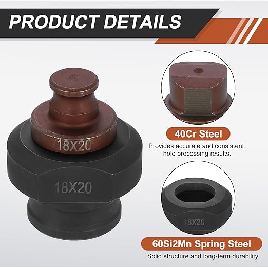 HARFINGTON Hydraulic Hole Punch Die 18x20mm Slotted Hole 40Cr Steel Electric Punching Kit for MHP-20 JP-20 Electric Punching Machine, Burgundy & Black