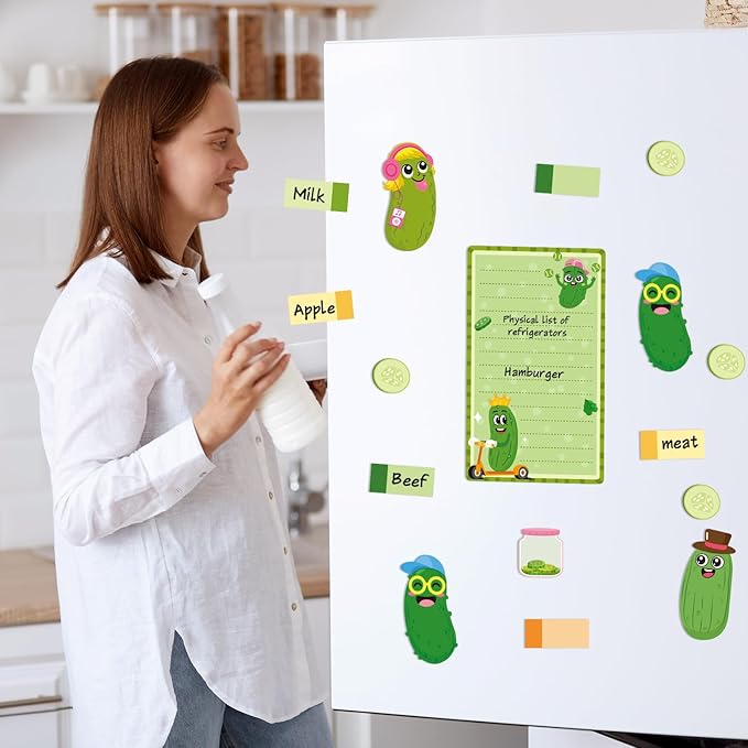 B1ykin Sticky Notes Set, Cartoon Theme Cute Self-Stick Notes Pad Teacher Appreciation Gifts， Self-Adhesive Writing Memo Pages Sticky to Do Notepad for Kids Employee School Office (Funny Pickles)