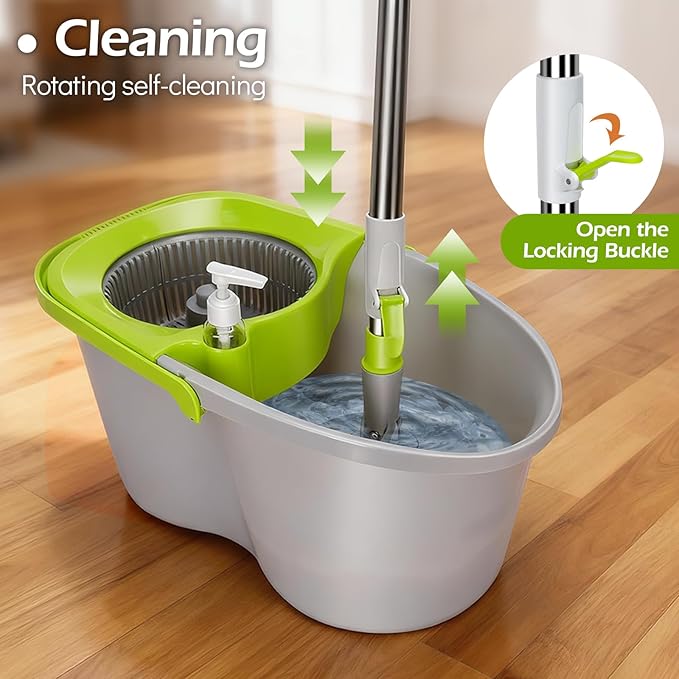 MASTERTOP Small Mop and Bucket with Wringer Set, Spin Mop Cleaning System with 3 Mop Pads,Spinning Mop Bucket for Floor Cleaning, 50.4" Extended Handle