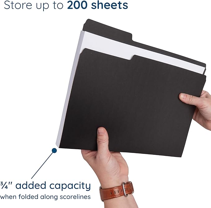 100 Blue Summit Supplies Black File Folders - Letter Size File Folders with 1/3 Cut Tabs, Durable 11pt Black Paper, Holds Letter Size Documents, Black Folder 100 Pack