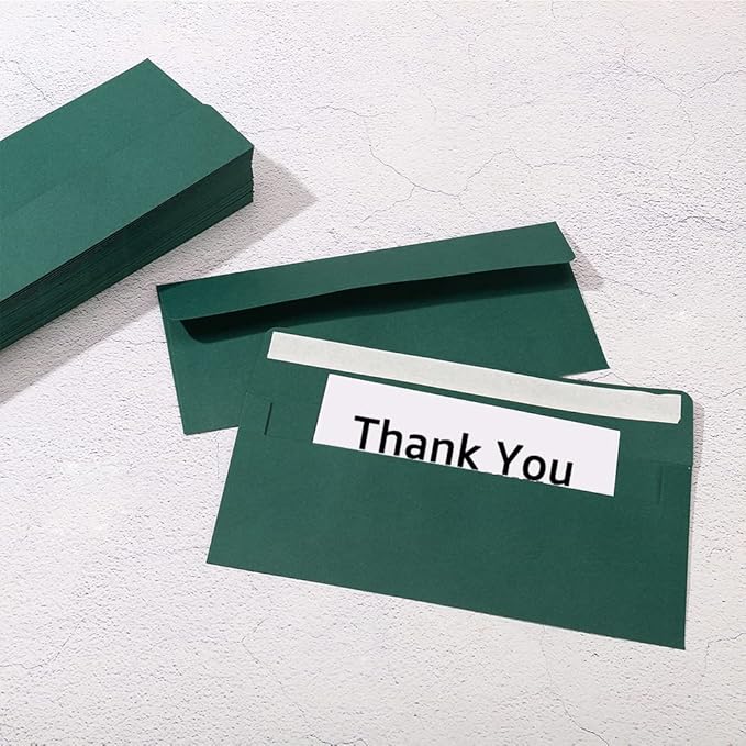 100 Pack Colorful #10 Business Envelopes Self Seal Standard Envelopes for Office Checks, Business, Letter Mailing Invoices, 4.13 x 9.49 Inches (Dark Green)