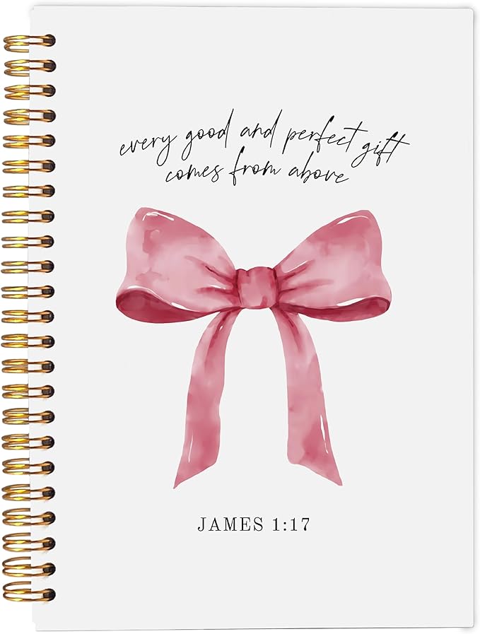 Coquette Pink Bow Notebook Journal, Christian Notebook Journal, Girly Notebook, Pink Preppy Notebook Journal, Christian Gifts for Women, Pink Office Supplies, Spiral Notebook 5.5x8.3 Inch