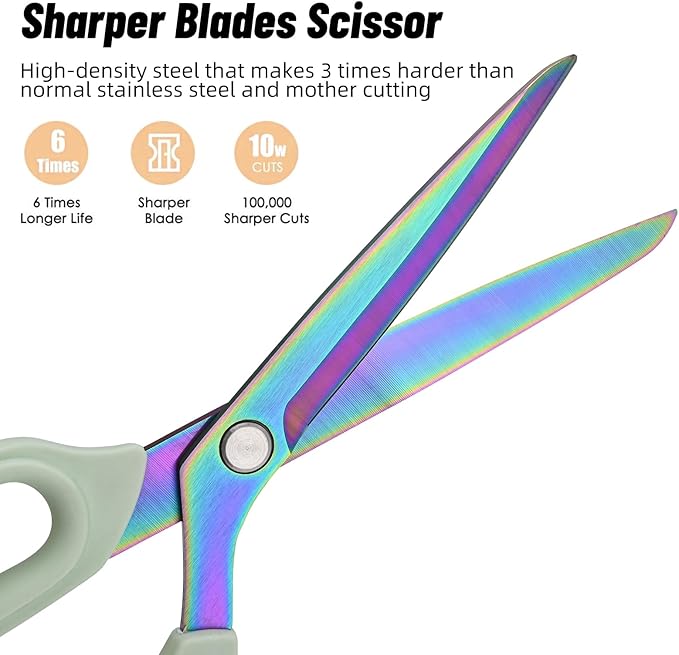 Premium Fabric Scissors Heavy Duty Multi-Purpose Titanium Coated Stainless Steel Leather Sewing Tailor's Scissors with Comfortable Handles, Craft Clothing shears (9.8 in.)