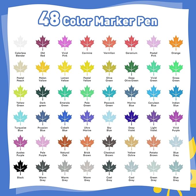 Alcohol Markers Set 48 Colors - Dual Tips Drawing Marker Alcohol Based Marker Pens for Adult Kids Coloring Painting Book Professional Art Supplies with Carrying Case