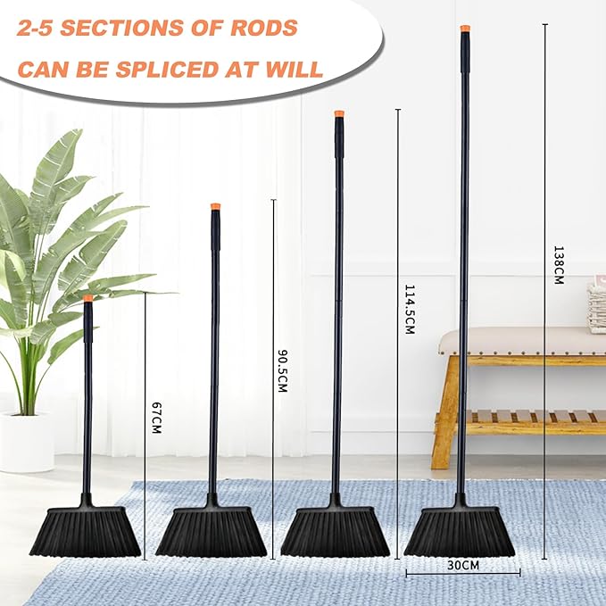 Xifando 54 Inch Long Metal Handle Household Broom - Adjustable Heavy-Duty Broom for Indoor and Outdoor Cleaning, Suitable for Homes, Garages, Kitchens, Bathrooms, Malls, Offices, and Yards