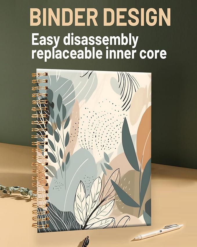 Spiral Journal Notebook for Women,A5 College Ruled Notebooks 6"x 8.4", 120 Pages Lined Journal with Premium Thick Paper,Perfect for School Office Home Gifts(Desert Leaf)