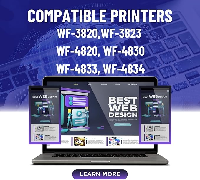 822XL Remanufactured for Epson 822XL Ink Cartridges for 822 XL T822 Workforce Pro WF-3820 WF-3823 WF-4820 WF-4830 WF-4833 WF-4834 Printer 8 Pack 2 Black 2 Cyan 2 Magenta 2 Yellow