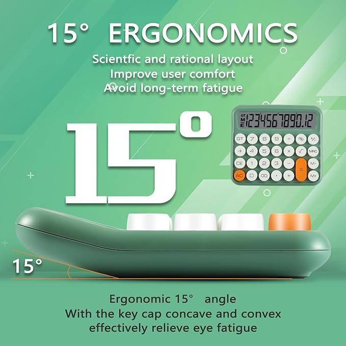 VEWINGL Mechanical Switch Calculator, 12 Digit Large LCD Display and Buttons, Great for Everyday Life and Basic Office Work, with Battery