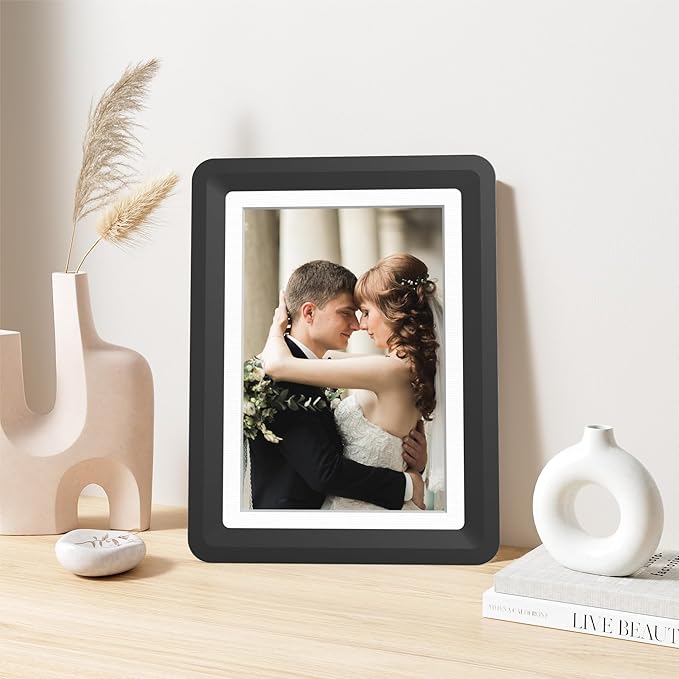 6-Pack 5x7 Picture Frame or 4x6 with Mat – Shatterproof Plastic Picture Frames for Family, Nursery & Playroom, Wall & Tabletop Frame for Home or Office, Safe Lightweight Design, Midnight Elegance