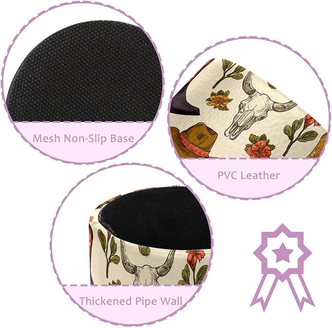 Western Cowboy Boots and Hats Circular Pen Holder, Pen Cup Makeup Brush Holder, Design for School, Home and Stationary Supplies (3.9 x 3.1 Inches)