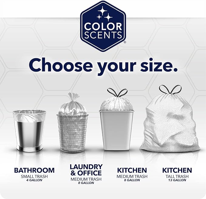 Color Scents Small Trash Bags - 4 Gallon, 80 Bags (1 Pack of 80 Count), Twist Tie - Lavender Bag with Lavender Scent with Microban