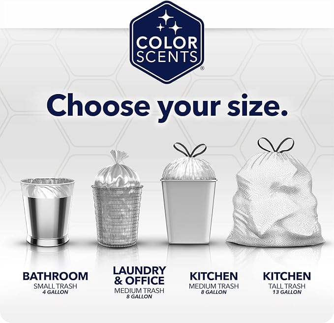 Color Scents Small Trash Bags - 4 Gallon, 480 Total Bags (8 Packs of 60 Count), Twist Tie - Lavender Bag in Lavender Scent