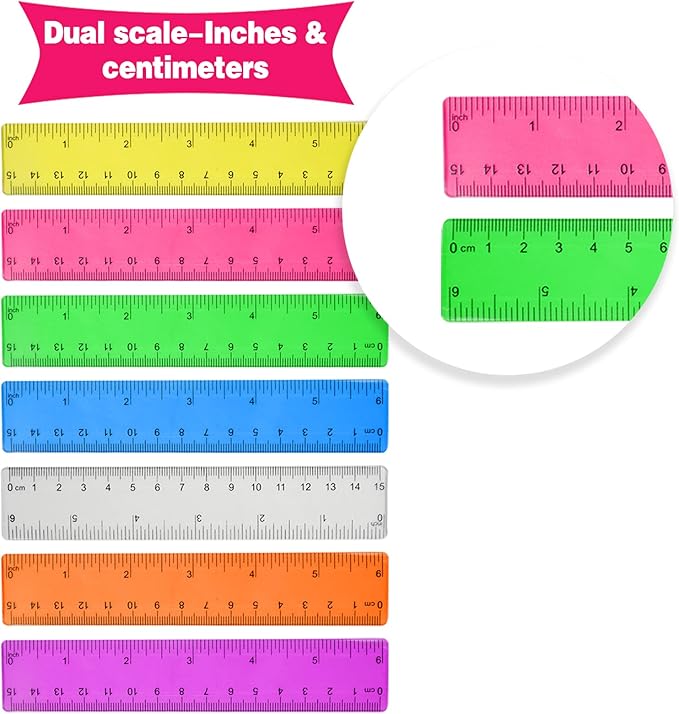 14 Packs 6 Inch Small Rulers for Kids, Plastic School Ruler with Inches and Centimeters, Assorted Colors