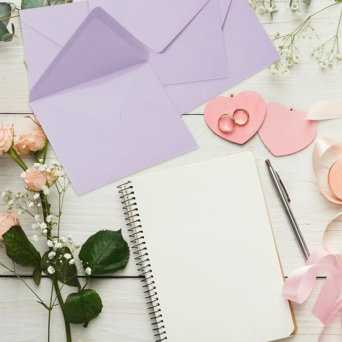 Whaline 50Pcs A7 Invitation Envelopes Set Purple Greeting Card Envelopes V-Flap Envelope Gift Card Sleeves for Mailing Sending Card, 7.3x5.3 Inch