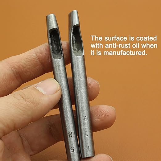 9 Size Oval Hole Punch Set for Leather 1.4mm-5mm, Carbon Steel Hollow Leather Crafting Hand Punching Tool Kit for Watch Cloth Belt Gaskets