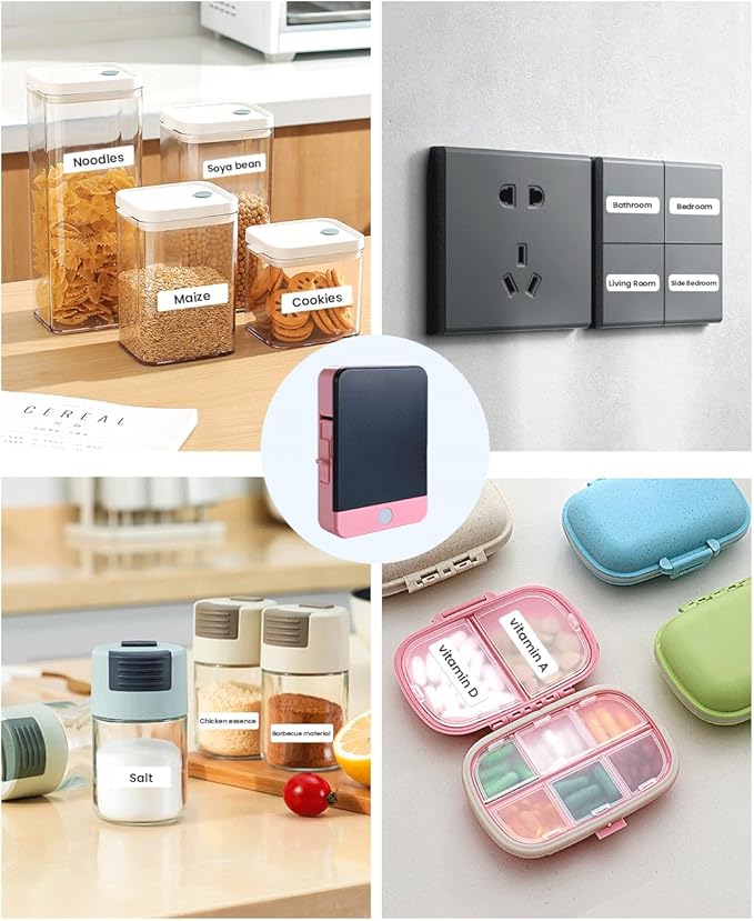 vretti Label Maker Machine with Tape, Easy to use, Mini Label Maker for Home and Office, Support Various Sizes, Clearly Prints for Organizing Office, Home, Kitchen, School (Pink)