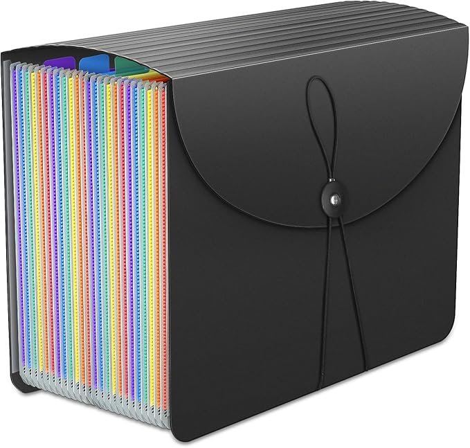 24 Pockets Expanding File Folder,Accordion File Organizer,Document Organizer Letter Size,Expandable Filing Box,Special Designed for Portable Use,Accordian Folders,Plastic (Rainbow)