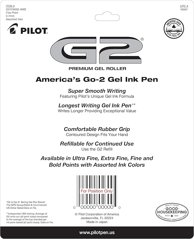 Pilot G2 Premium Gel Roller Pens, Bold Point, Gel Ink Pens, 1 mm, Pack of 8, Black, Blue - Ideal for School, Journaling & Office Writing