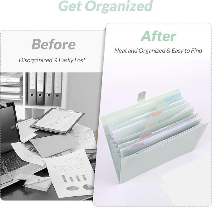 SKYDUE Expanding File Folder, Accordion File Organizer with 8 Pocket & Inner Card Pocket, Expandable Document Paper Receipt Holder for School Office Hospital, Letter/A4 Size Light Green