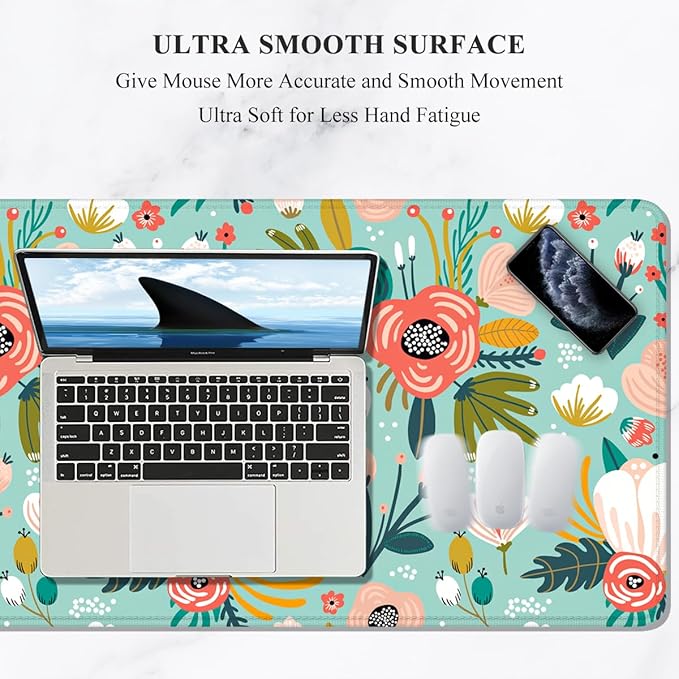 Auhoahsil Large Mouse Pad, XXL Gaming Mousepad, Desk Mat for Desktop, Thick Rubber, Big & Long Size, Stitched Edges, Full Desk Pad for Laptop & Computer, Extended 35.4 x 15.7 in, Colorful Flowers