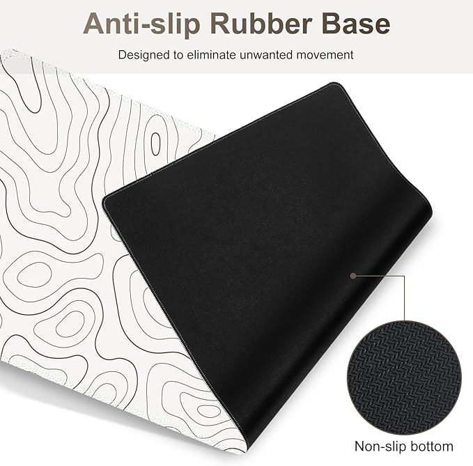 Gaming Mouse Pad Keyboard Wrist Support, 4 in1 Mousepad with Wrist Keyboard Rest, Computer Desk Mat, Non-Slip Desk Pad Protector with Memory Foam Easy Typing Pain Relief I White Topographic