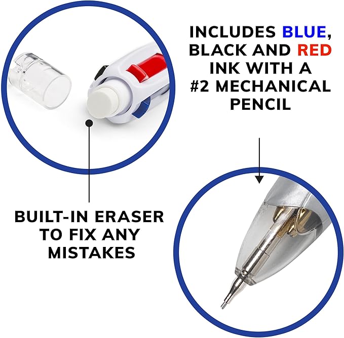 BIC 4-Color 3+1 Retractable Ballpoint Pen with Red, Blue, Black Ink and 0.7 mm Mechanical Pencil, 1-Count in Assorted Ink