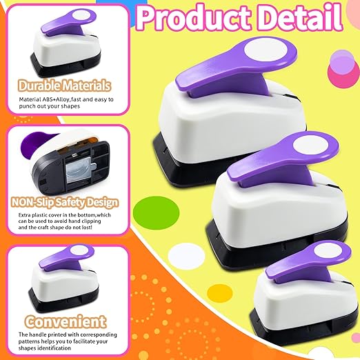 Craft Circle Hole Punch, 3pcs Different Size of Scrapbooking Punches Crafting Designs for Office Supplies, Card Making, DIY Albums Photos, Circle Cutter for Scrapbook Crafts Purple