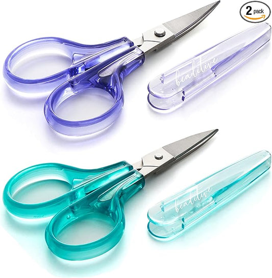 Beaditive Detail Craft Scissors Set (2 Pc.) Curved and Straight, Sharp, Compact | Sewing, Embroidery, Paper Cutting, Crafting | Stainless Steel | Protective Cover (Green)
