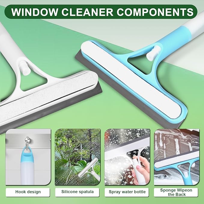 FZHZVVZPY 3 in 1 Window Cleaning Scraper, Window Squeegee with Sprayer, Window Cleaning Scraper for Windows, Walls, Car Windshields, Bathrooms, Kitchens, All-Purpose Window Cleaner Tool (Yellow)