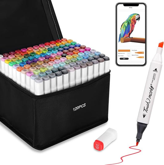 120 Colors Alcohol Markers with Free App, Chisel & Fine Tip Alcohol-Based Marker Set for Adults Kids, Dual Tip Artist Markers for Drawing, Coloring Illustration, Painting and Great Gift Idea