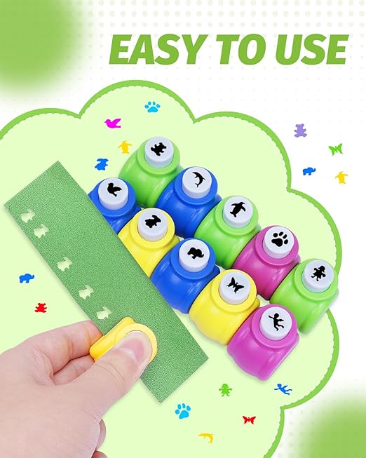 UCEC Paper Punch Shapes for Crafting, 10PCS Animal Shaped Hole Punch Set, Shape Cutters Craft Punches for Paper Crafts, Mini Hole Puncher Kids Adults Nail Art Tag Cards Stamp Scrapbooking Fun