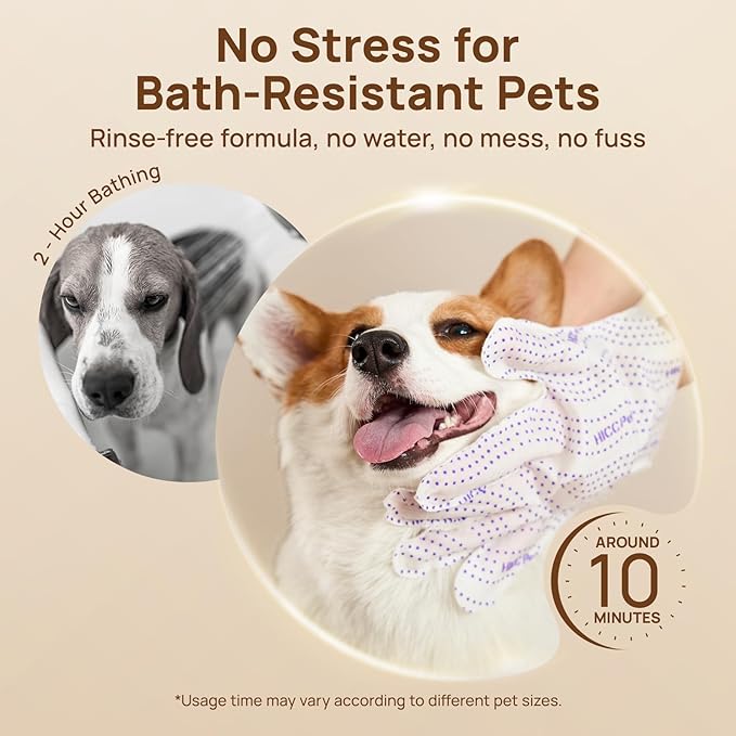 HICC PET Glove Wipes Pro | Pet Grooming Wipes for Dogs & Cats | Dual-Textured, Extra Thick, Rinse-Free Mittens | 4-in-1 Cleaning Combing Massage Conditioning, Portable Pack - Unscented