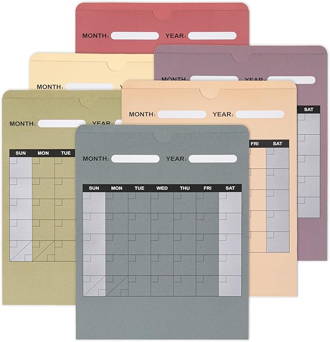 Y YOMA 6 Pack File Folder Jackets Letter Size Paper Pocket File Folder with Reinforced Straight-Cut Tab Pre-Printed Job Folders No Expansion Organizer, Morandi Colors, Vertical Calendar Design