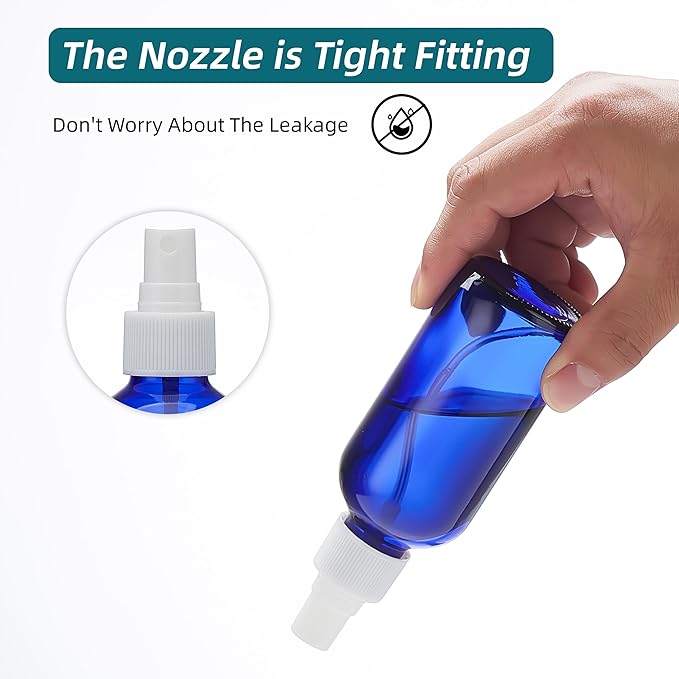 Cobalt Blue Glass Spray Bottles 4 oz, Small Empty Spray Bottles for Essential Oils, Fine Mist for Face, Hair, Plants, Travel, Perfumes, Cleaning Solutions - 4 Pack