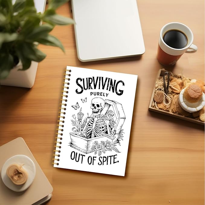 Gothic Skull Notebook, Sarcastic Gifts for Women Coworkers, Gothic Goth Journal, Gothic Gifts for Women, Funny Gifts for Women Adult Humor, Floral Skeleton Gothic Spiral Notebook 5.5x8.3 Inch
