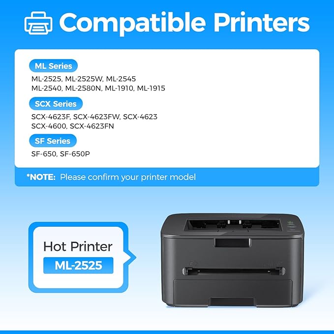 MLT-D105L Toner Cartridge Black 2-Pack High-Yield Replacement for Samsung MLT-D105L D105L Compatible with Samsung ML-2525 ML-2540 ML-2580N ML-1910 ML-1915 SCX-4623F SCX-4623FN SCX-4600 SF-650 Printers