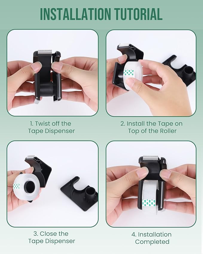 Lichamp 10 Pack Office Desktop Tape Dispenser Includes 10 Rolls of 1 Inch Core Tapes 3/4 in x 1000 in, Red and Black Desk Tape Dispensers Non-Skid Base, Great for School, Office and Home