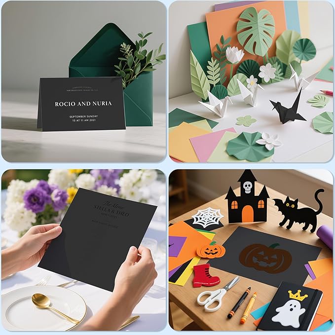 160 Sheets Cardstock Paper 8.5 x 11 Premium Weight 200gsm Black Card Stock Paper for Printing, Crafts, Invitations | Smooth Printer Cardstock Paper | Bulk Construction Paper DIY & Professional Use