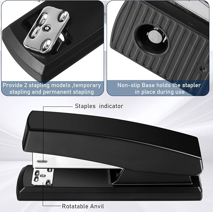 Yeaqee 6 Pcs Stapler for Desk Bulk with 6 Stapler Remover 6000 Staples 25 Sheet Capacity Black for Office