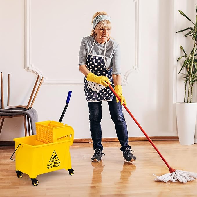 ARLIME Mop Bucket with Wringer On Wheels, 21 Quart Capacity Portable Wringer Trolley on Wheels, Side Press Floor Cleaning Wavebrake w/Handle, Mop Bucket for Home, Commercial, Restaurants