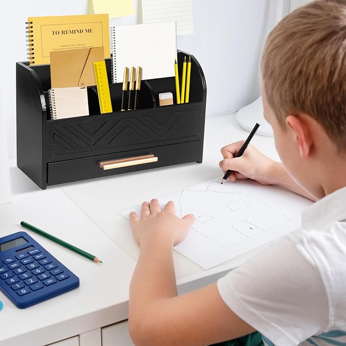 Mail Organizer Countertop Kitchen-Black Mail Holder Countertop Drawers Wood Desk Drawer Tabletop Storage Organization Pen Holder Letter Sorter Makeup Organizer for School Home Office Supplies