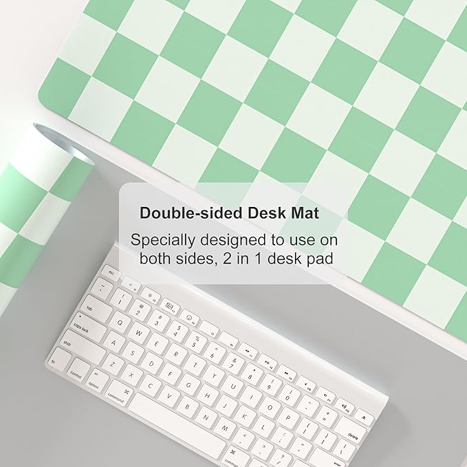 Colorful Star Large Mouse Pad, PU Leather Waterproof Desk Mat, Computer Gaming Mouse Pad, XXL Full Table Mousepad Non Slip Desk Pad for School Office Home 31.5" x 15.7" - Green Checkerboard