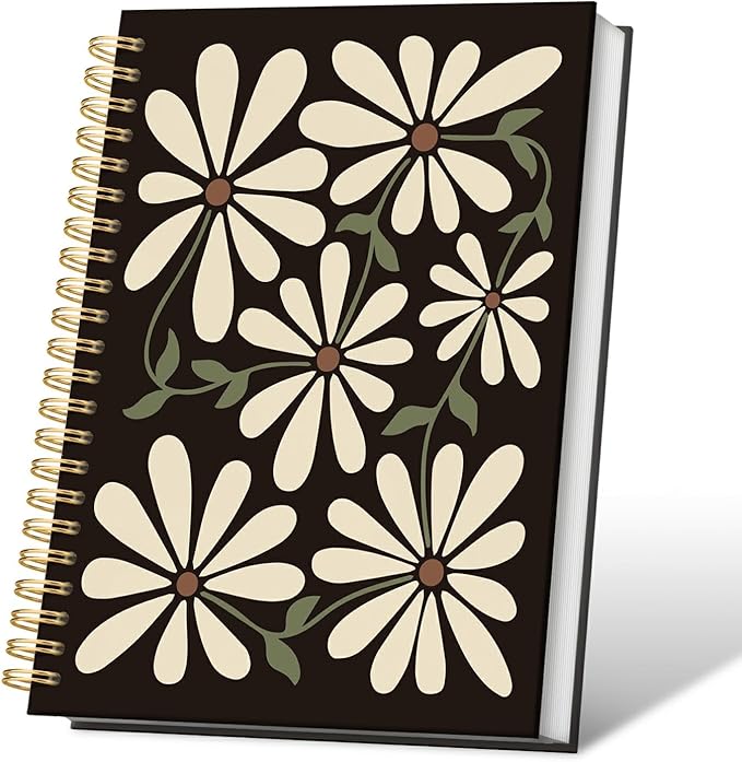 Boho Retro Flowers Spiral Notebook,Bohemian Wildflower Flower Market Lined Notebook Hardcover,College Ruled Notebook Journal for Writing,Boho Gifts for Women Student Teacher,5.5x8.3