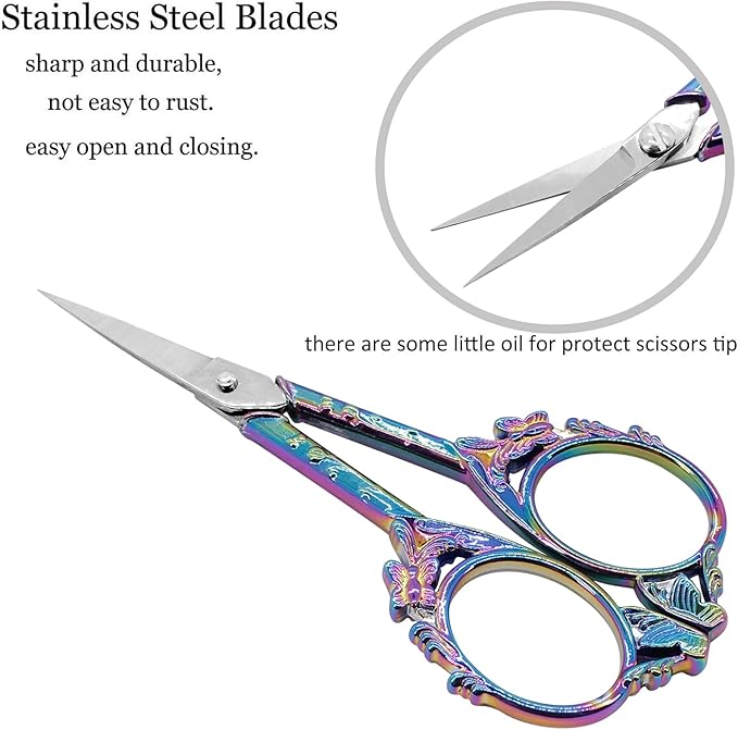 BIHRTC Small Threading Scissors 4.5 Inch Vintage Sharp Detail Shears with Artificial Leather Cover Stainless Steel Tip Dressmaker Shears DIY Tools for Embroidery Crochet Craft Needlework